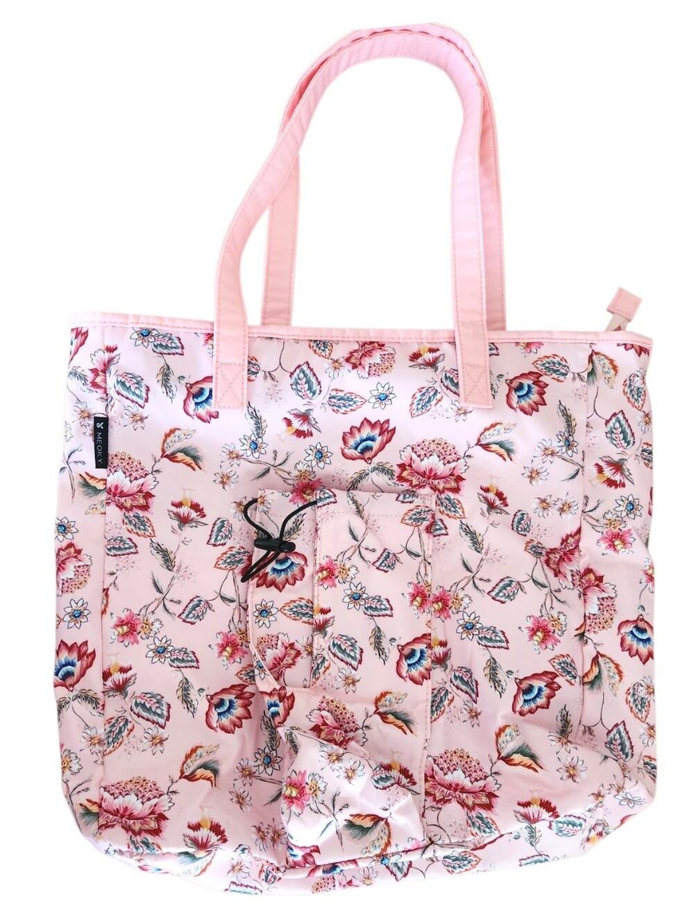 MEOKY Pink Floral Tote Bag Lightweight Tumbler Holder Waterproof 18"Wx15"H NWOT